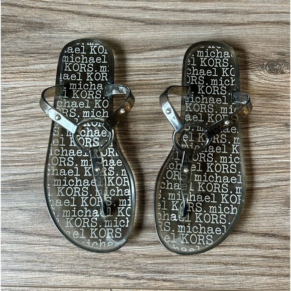 Michael Kors Circle Jelly Flip Flop Sandal Shoe Silver Signature Logo Kawaii S 6 - Picture 2 of 9